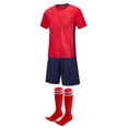 thumbnail image 2 of ITSAME Boys Soccer Uniform Set 3-Piece T-Shirt&Shorts with Knee-High Socks Football Training Outfits Red Size 14, 2 of 7