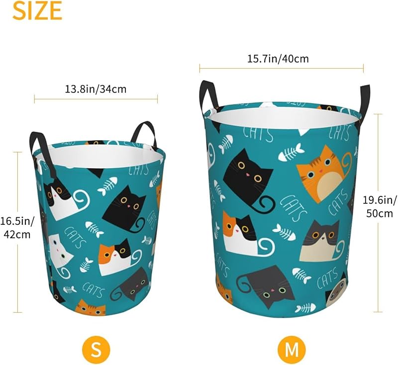 Cute Funny Cats Round Laundry Hamper Storage Basket Toys Clothes Organizer Bin For Home Bathroom Bedroom Dorm Nursery