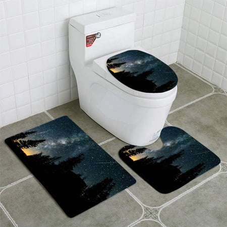 PUDMAD Perseid Meteor Shower 3 Piece Bathroom Rugs Set Bath Rug Contour Mat and Toilet Lid Cover