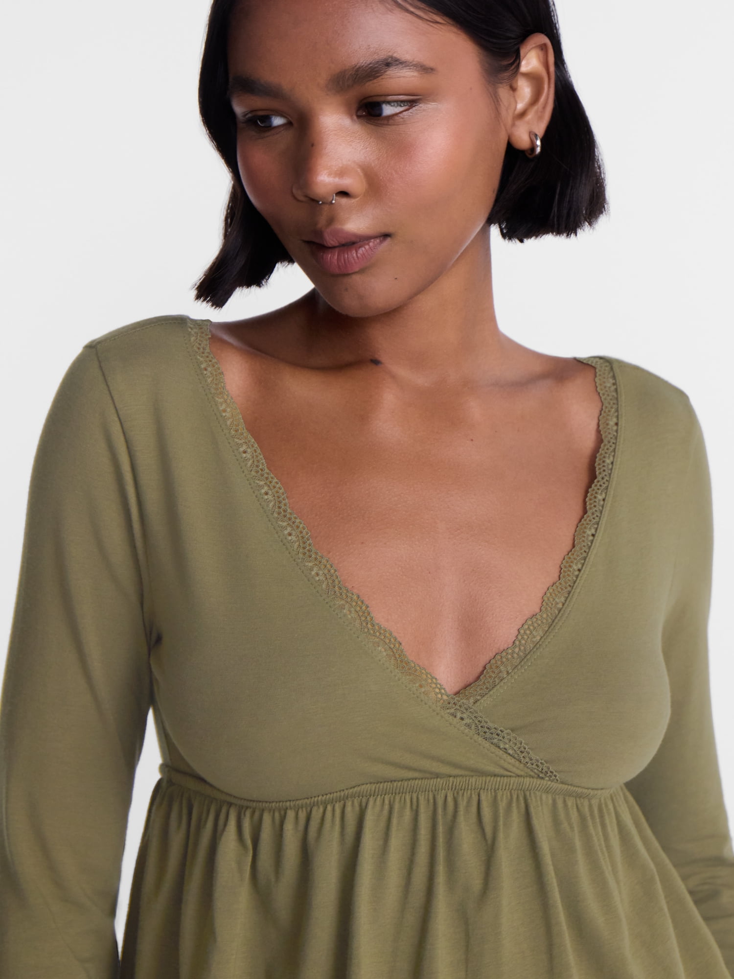 No Boundaries Babydoll Top with Long Sleeves, Women’s XXS-XXL