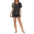 thumbnail image 2 of INSPIRE CHIC Women's Lounge Set V Neck Soft Contrast Color Short Sleeve and Shorts Set Pajama Set XL Black, 2 of 6