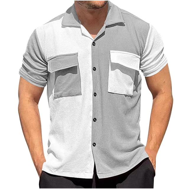 Birdeem Chemises pour Hommes Chemise à Manches Courtes Col Rabattu