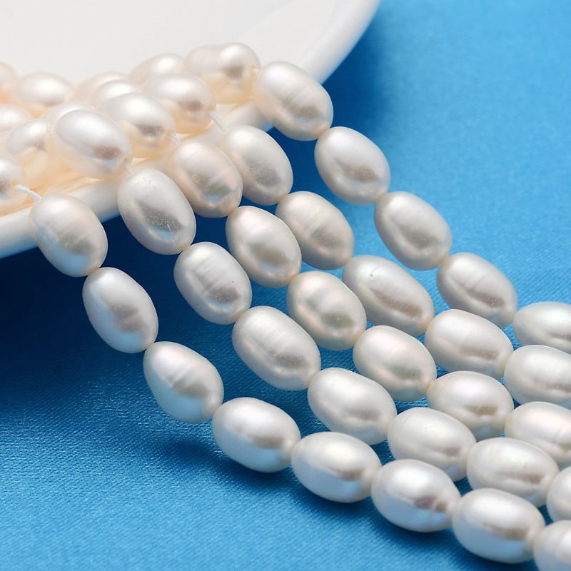 Cultured Freshwater Pearl Beads Strands Rice Creamy White 7~8mm Hole: 0.8mm about 34~35pcs/strand 13.77 inch~14.17 inch