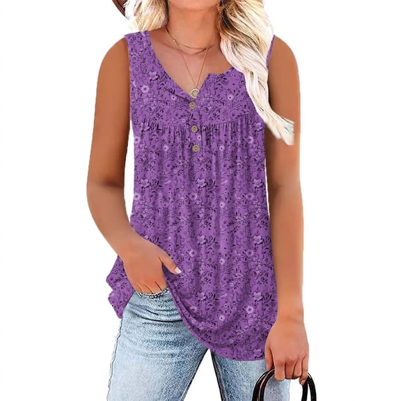 SwiftWear Women's Flowy Long Tank Tops Ladies Sleeveless Tunic Loose Fit Plus Size Summer V-Neck Casual Button Blouse