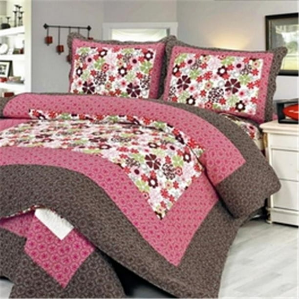 SJ81023 Eranthe 100 Percent Cotton 3 Pieces Floral VermicelliQuilted Patchwork Quilt Set