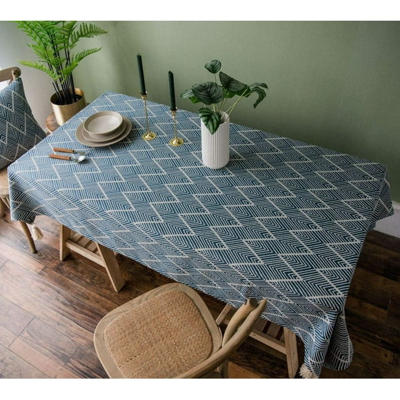 Nvzi Mantel rectangular con borlas, a prueba de polvo, lavable, para decoración de mesa de cocina, comedor, 53 x 86 pulgadas (onda azul)