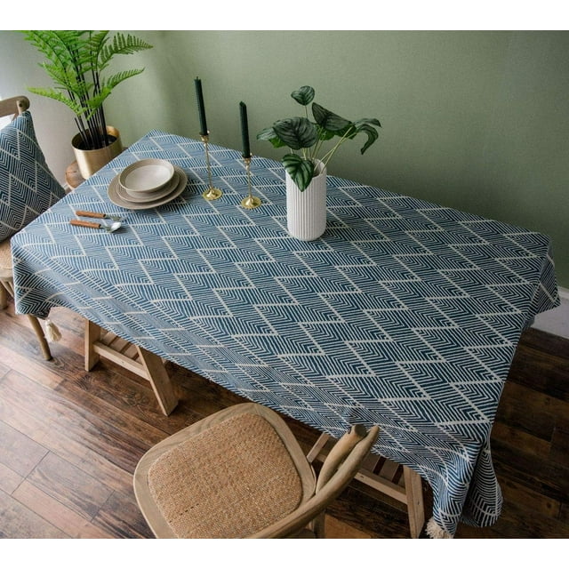 Nvzi Mantel rectangular con borlas, a prueba de polvo, lavable, para decoración de mesa de cocina, comedor, 53 x 70 pulgadas (onda azul)
