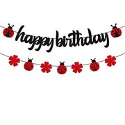 Ohiviaaa Ladybug Birthday Party Decorations Ladybird Happy Birthday Banner for Ladybeetle Themed Little Girl Kids 1st 2nd First One Year Old Baby Shower Bday Party Supplies Black Décor