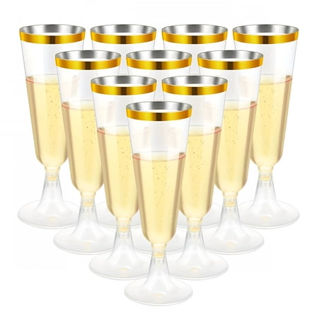 ACDANC 10pcs Gold Plastic Champagne Glasses - 5 Ounces Suitable for Parties,Weddings,and New Years