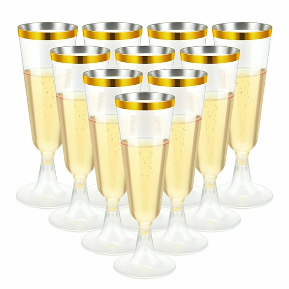 ACDANC 10pcs Gold Plastic Champagne Glasses - 5 Ounces Suitable for Parties,Weddings,and New Years