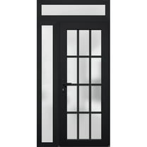 Front Exterior Prehung FiberGlass Door Frosted Glass / Manux 8312 Matte Black / Side and Top Exterior Window / -W30 16" x H80 14"-Right-hand Inswing