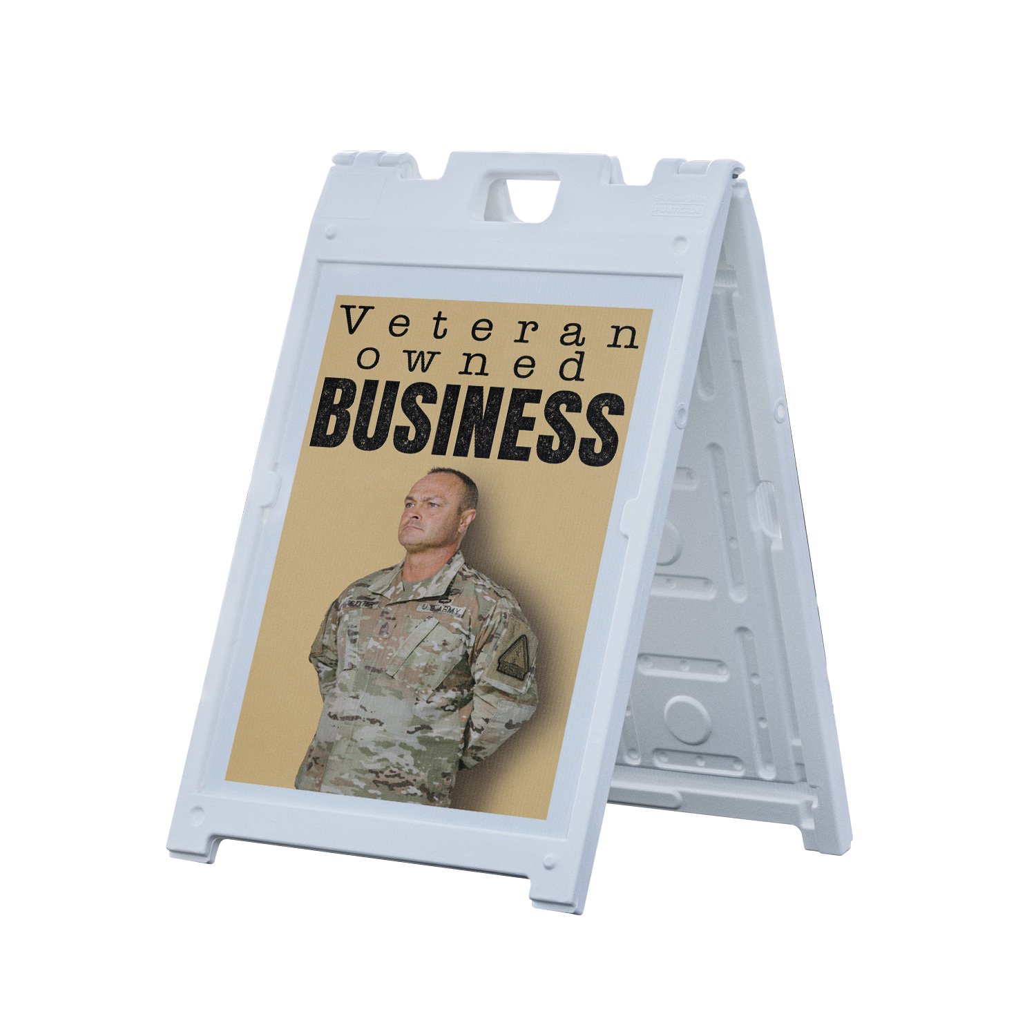 Veteran Owned Business 18 x 24 Double Sided A-Frame Sidewalk Sign Includes 2 Plastic Inserts Foldable Portable White Signicade Sandwich Board Patriotic Messaging Professional Signage