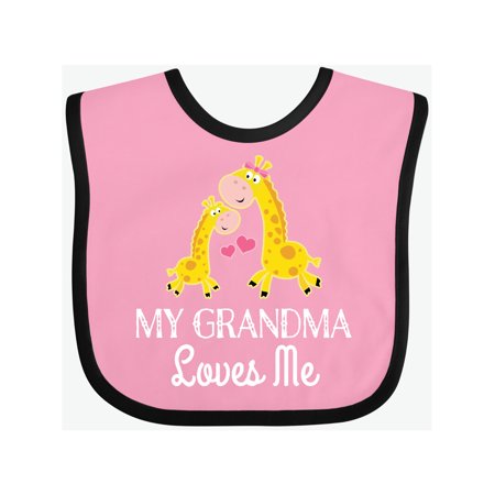 

Inktastic Grandma Loves Me Girls Giraffe Granddaughter Gift Baby Girl Bib