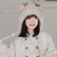 thumbnail image 7 of SuTry Kids Solid Color Knit Beanie with Cute Antlers Warm Plush Fleece-Lined Winter Hat for Christmas Holiday Headwear(Beige,4-10 Years), 7 of 7