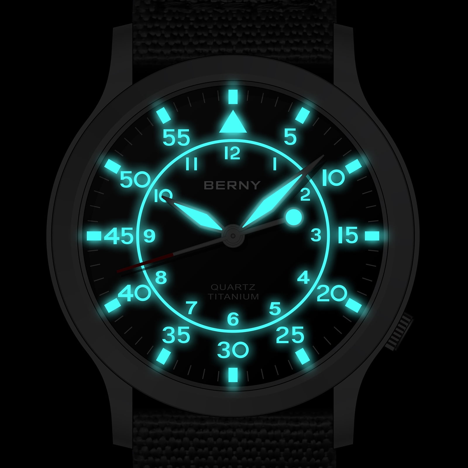 BERNY Titanium Watches for Men, Sport Military Men Watch with Canvas Strap, Japanese Quartz Movement, Super Luminous, Fashion Men's Field Watch, Casual 5ATM Waterproof Army Wristwatch, Blue