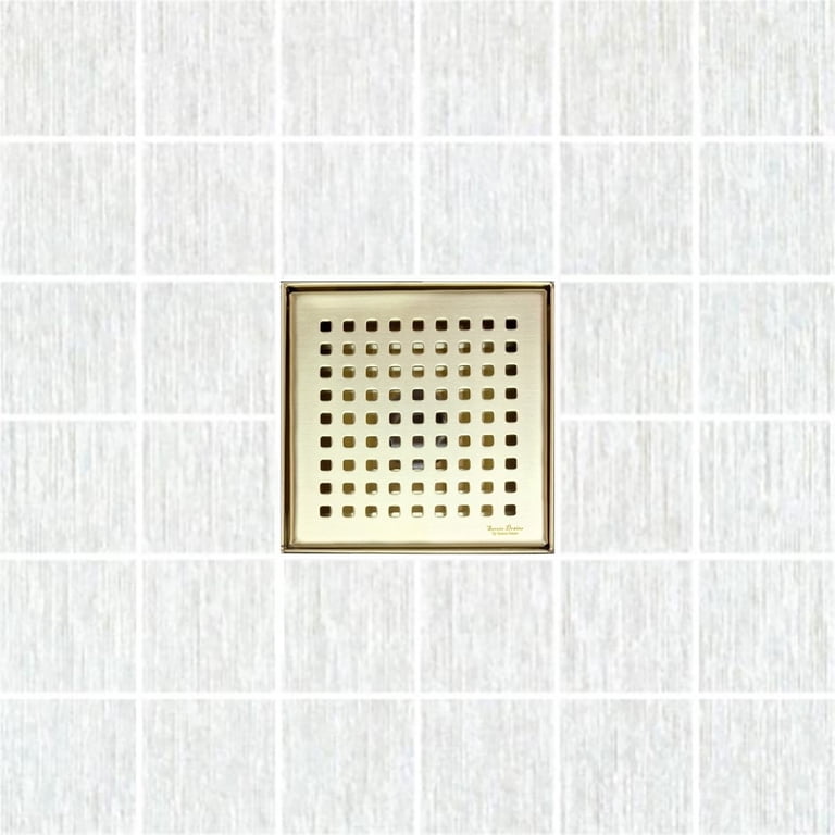 Iriber 6 Inch Tile Insert Shower Drain – SUS 304 Stainless Steel, Brushed Gold, With PVC Base & Hair Strainer
