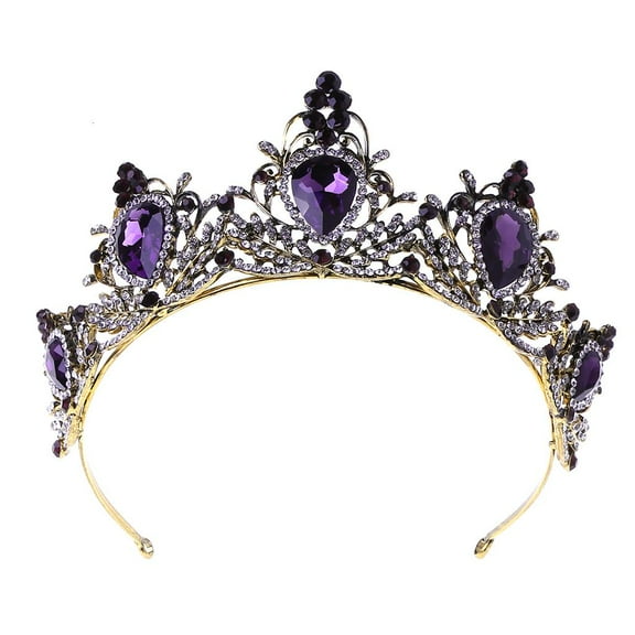 NANMELX Fashion Purple Vintage Crown Wedding Tiara Luxury Queen for Rhinestone Stone Headband Hair Jewelry Decoration Queen Crow