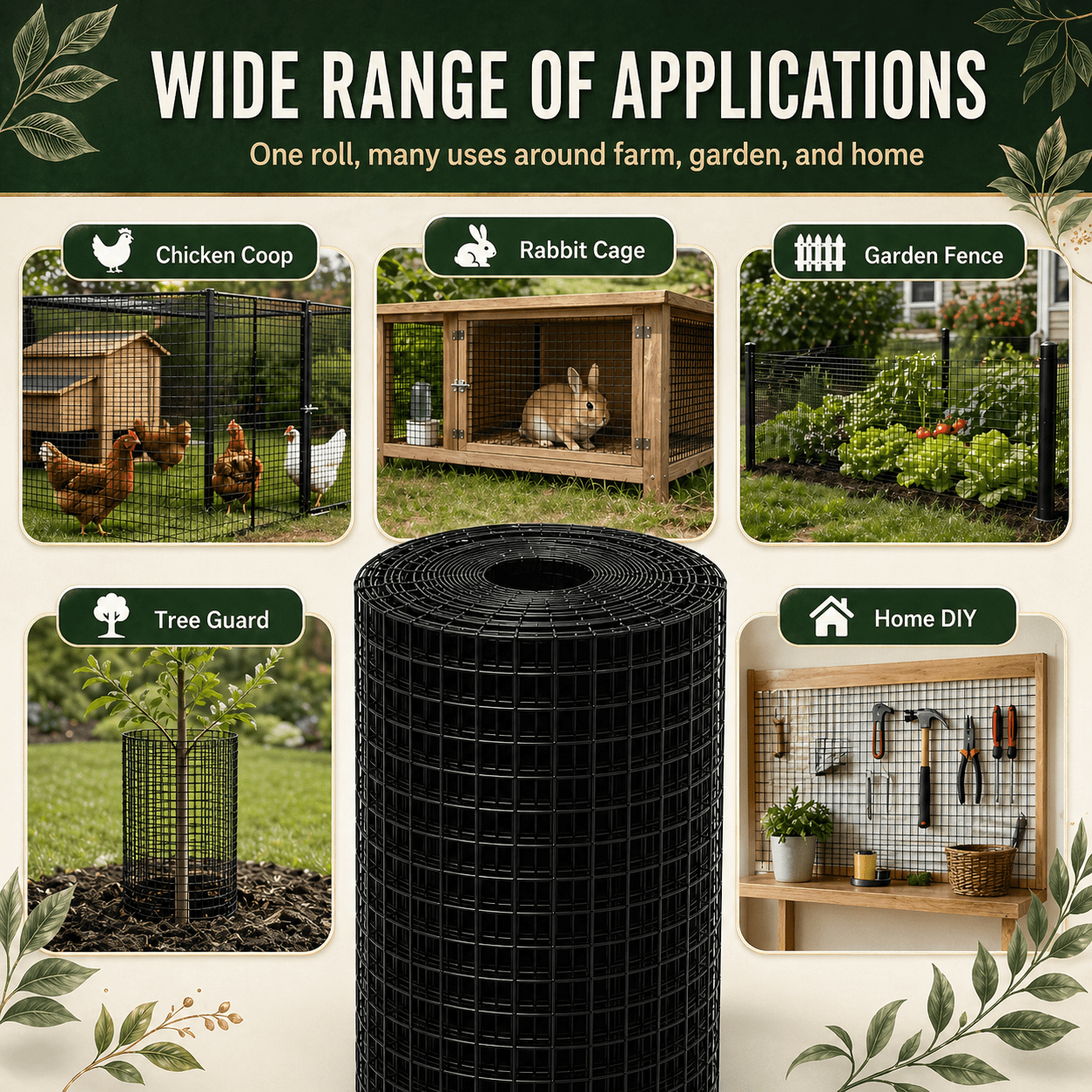 Metal Mesh with 1/2-Inch Welded Chicken Wire 24x100 FT, Black Hardware Cloth and Garden Plant Fencing for Chicken Coops Home Renovation, Black