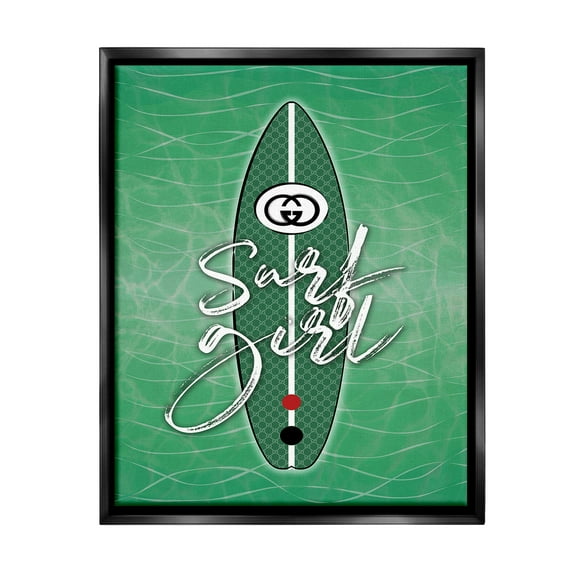 Stupell Industries Surf Girl on Green Beauty & Fashion Painting Black Floater Framed Canvas Art Print Wall Art, 17 x 21