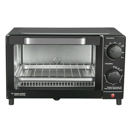 Mainstays 4-Slice Countertop Toaster Oven with 3 Settings, Includes Baking Rack and Pan, Black, New
