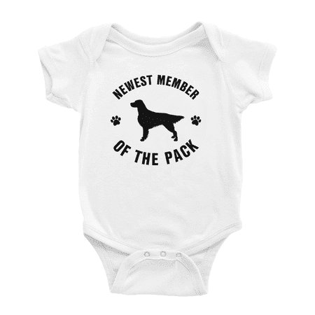 

Newest Member of The Pack Irish Red And White Setter Dog Baby Romper Infant Boy Girl