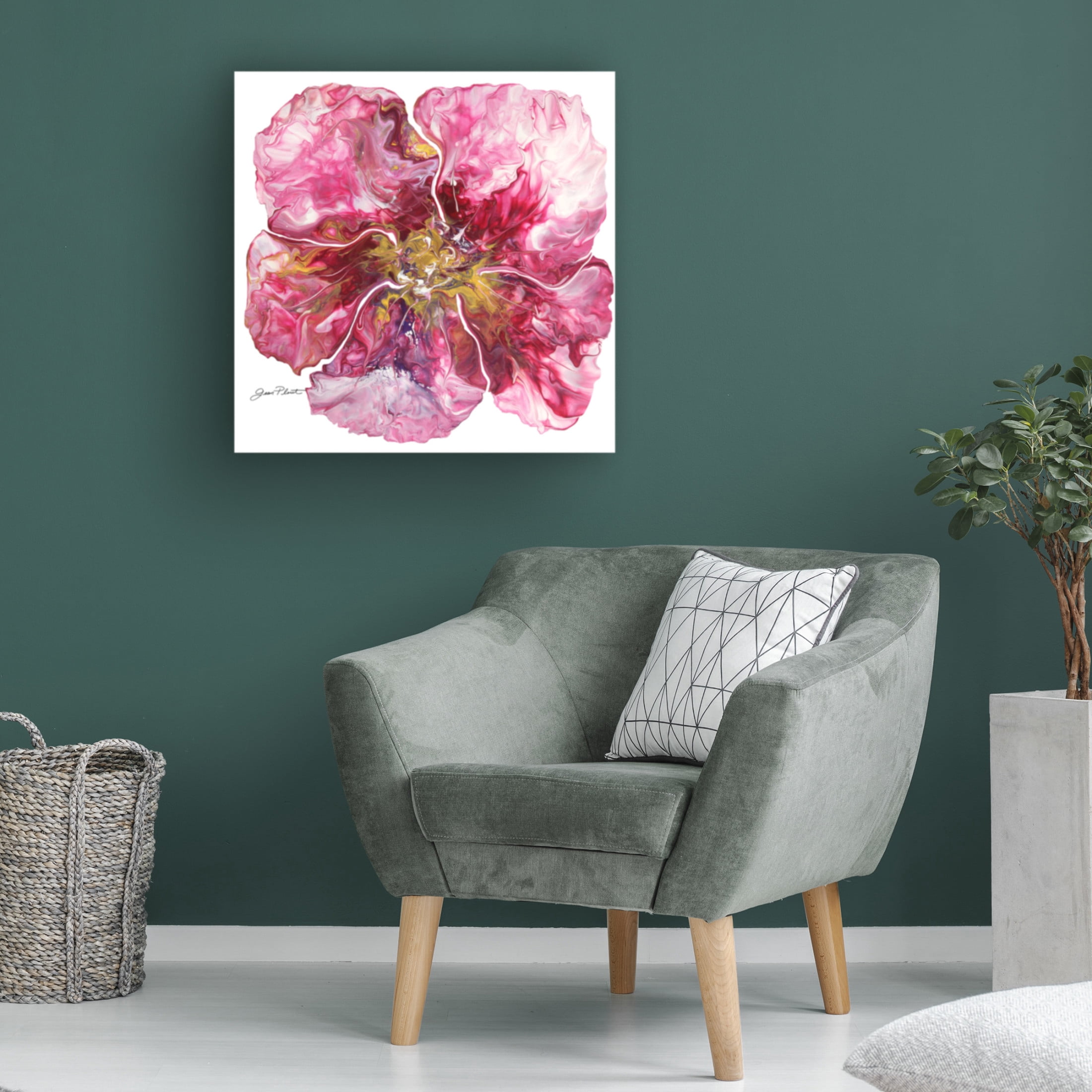 Canvas Wall Art - Jean Plout 'Floral Acrylic Pouring A' Wall Art for Living Room, Bedroom, or Office Décor by Trademark Fine Art - 24 x 24 Inches