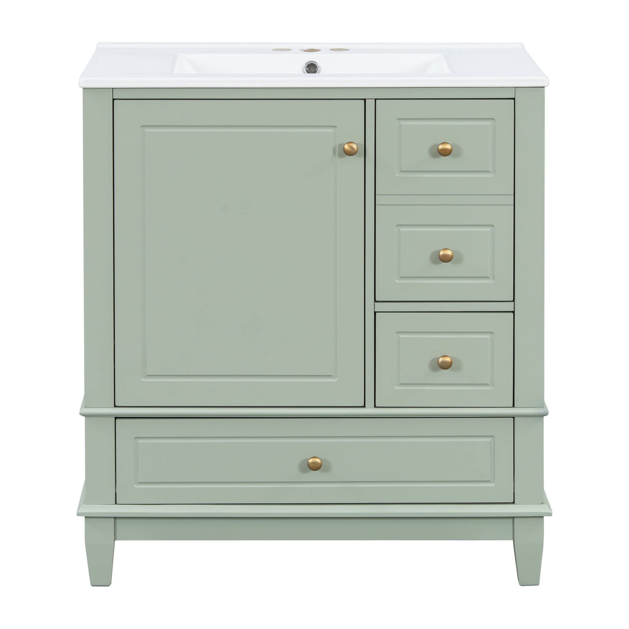Christopher Knight Home 30" Bathroom Vanity with Ceramic Sink, Soft-Close Door and 3 Drawers, Light Green