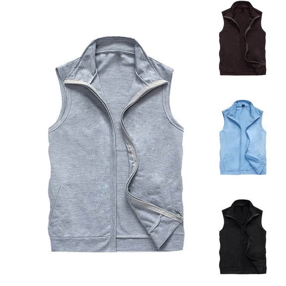 Miluxas Vest for Men Stand Collar Thickened Waterproof Zip Sleeveless Jacket for Hiking Outdoors Sky Blue XL(XL)