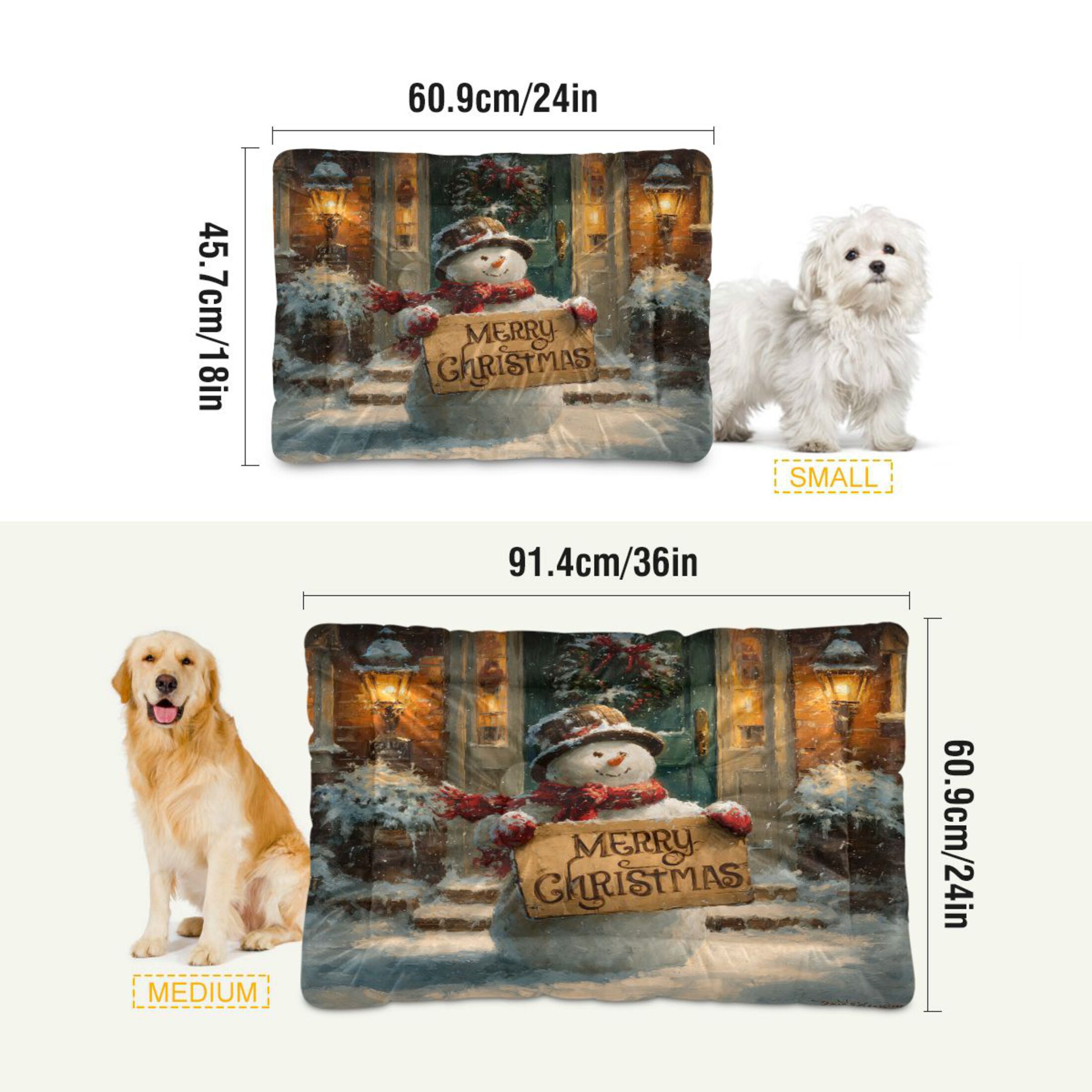 Qxltty Cute Snowman Ped Pad Wear-resistant and Hard to Bite Through Sleeping Pad for Small Medium Large Dogs Winter Pet Bed 36×24in