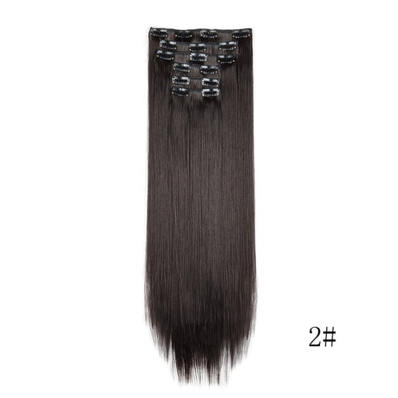 Xiao Hua Clip style Hair Extension Wig -24 inches long, Light Black thick hair extensions, 6-piece set, with detachable clips, used for wedding hair extensions, event hairstyles