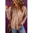 thumbnail image 1 of Women's Chestnut Rib Knit Drop Shoulder Long Sleeve Henley Top, 1 of 5