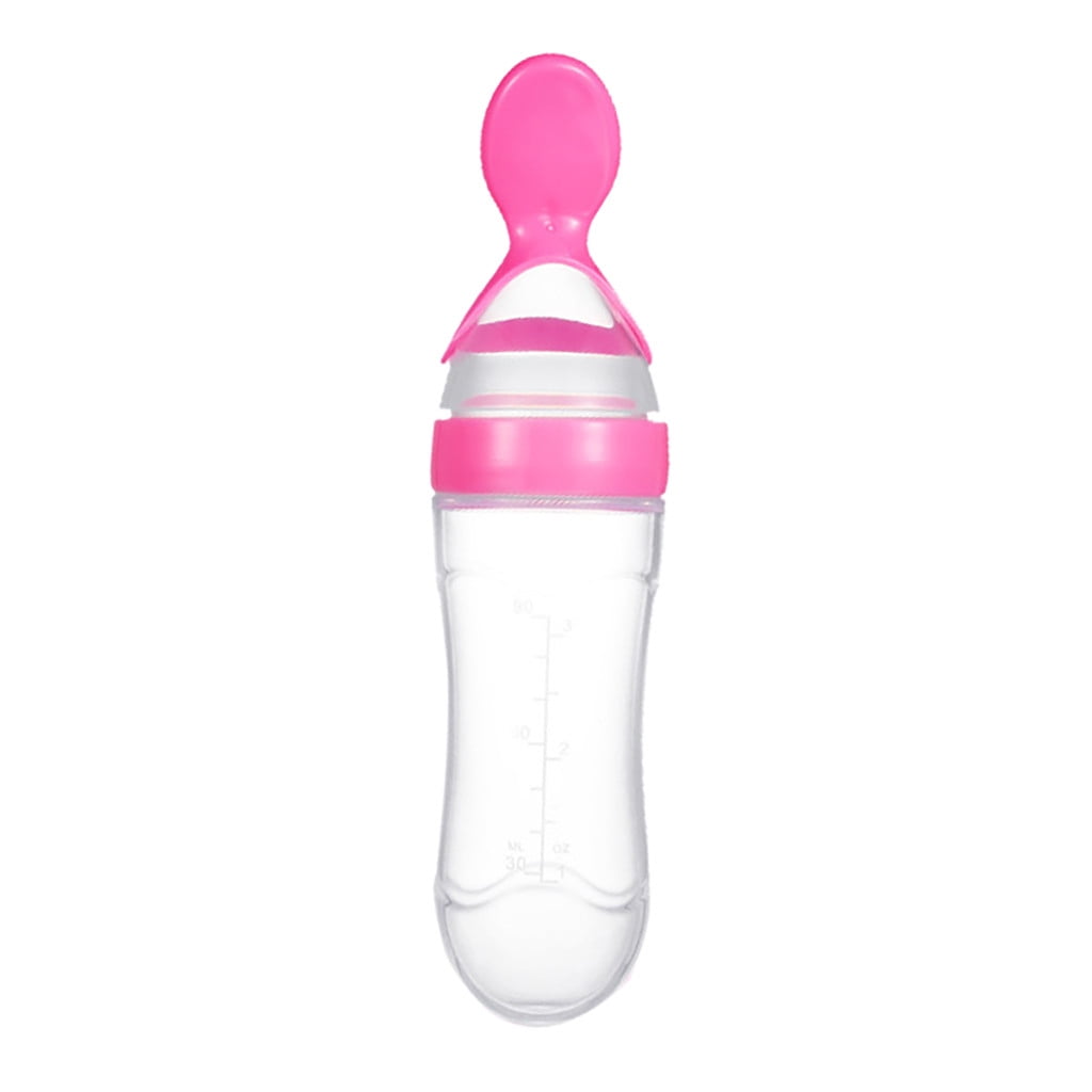 WYQLFSB Baby Food Feeder Silicone Squeeze Rice Cereal Bottles with Dispensing Spoon for Newborn Toddler Food Supplement Pink