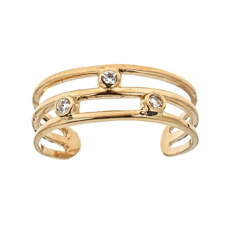 10k Yellow Gold Three Row Cubic Zirconia Toe Ring Body Art Adjustable