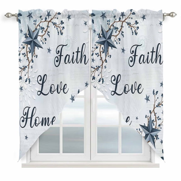 Texas Star Country Swag Valances for Windows, Kitchen Curtains 36 Inch Length 2 Panels Set, Blue Farmhouse Branches Short Curtains for Small Windows Rod Pocket Cafe Curtains Drapes 28"x36"
