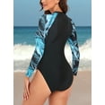 thumbnail image 5 of Women's One Piece Rashguard Swimsuit Floral Zip Front Surfing Shirt Sun Protection, 5 of 5