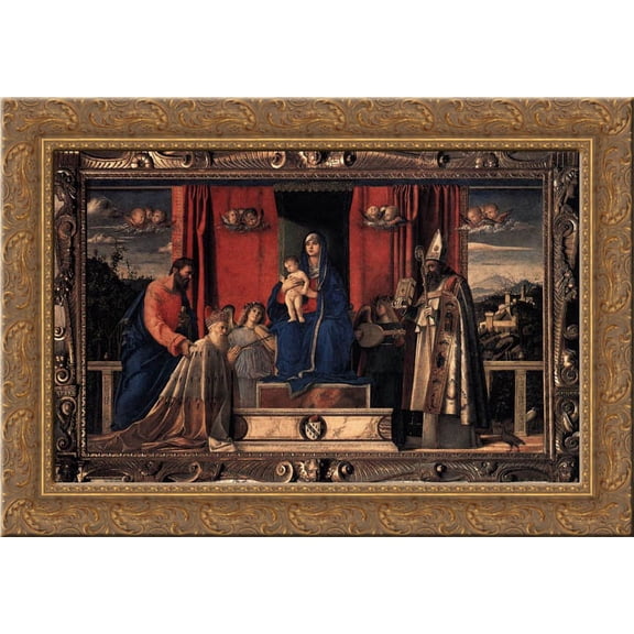 Barbarigo Altarpiece 24x20 Gold Ornate Wood Framed Canvas Art by Bellini, Giovanni