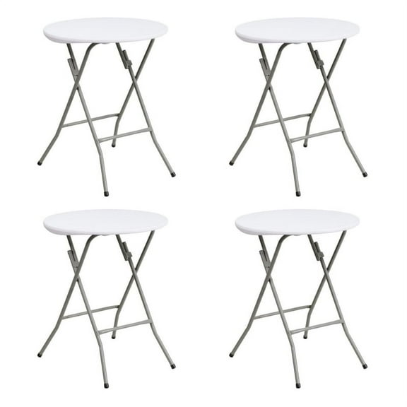 (4 PACK) 24'' Round Granite White Plastic Folding Table - Coffee Table
