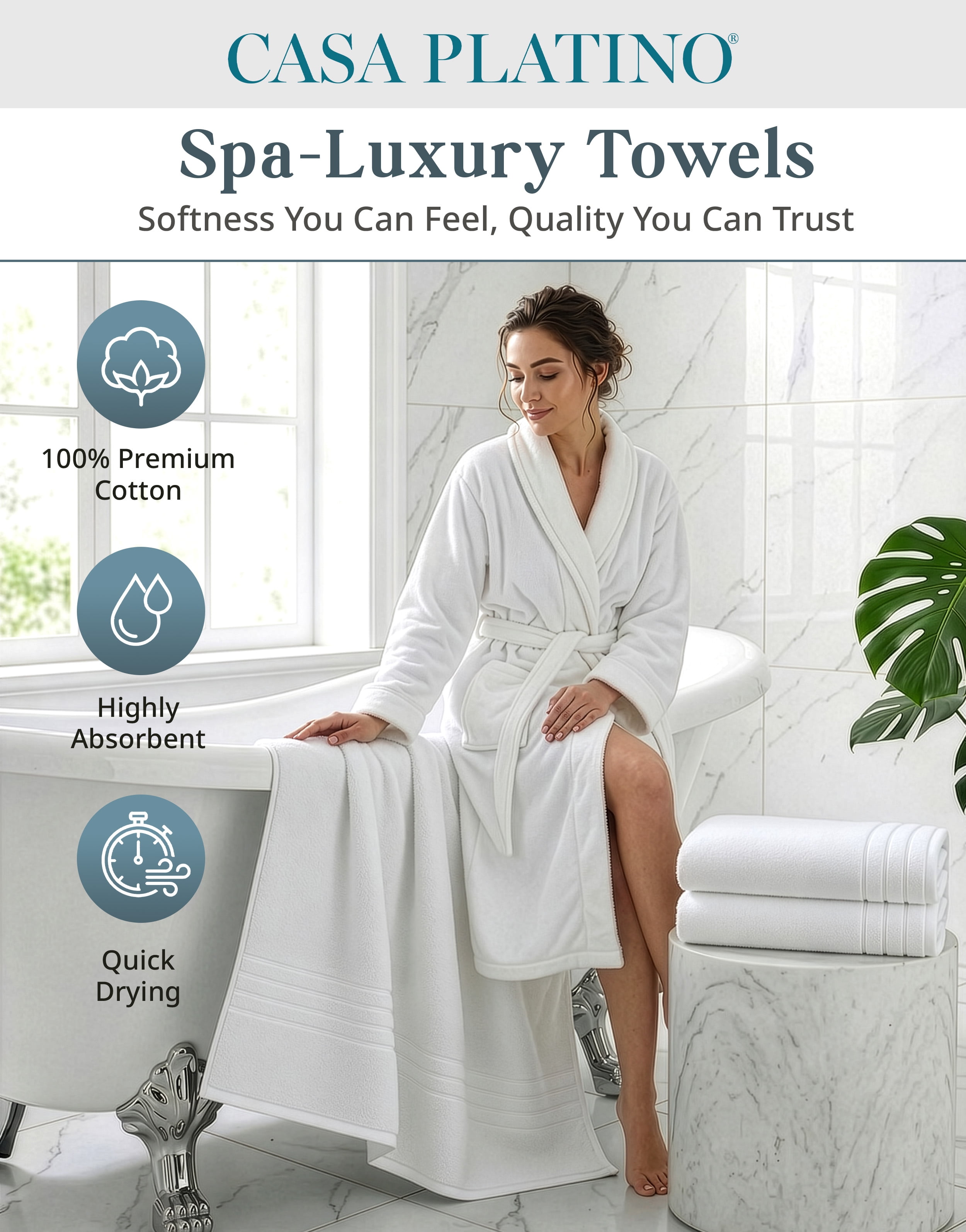 Casa Platino Bath Sheet 2 Pack - Soft Cotton Bath Sheet Towels, Quick Dry & Oversized, Perfect for Spa-Like Comfort - White
