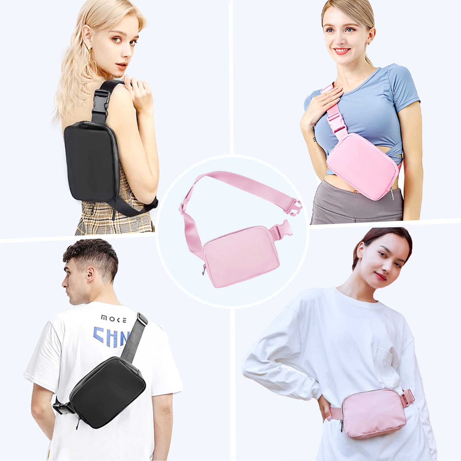 Poppy Faux Leather Fanny Pack Belt Bag Phone Pouch Waist Bag Chest Bag Shoulder Purse for Men Women, Adult Unisex, Size: Small, Pink