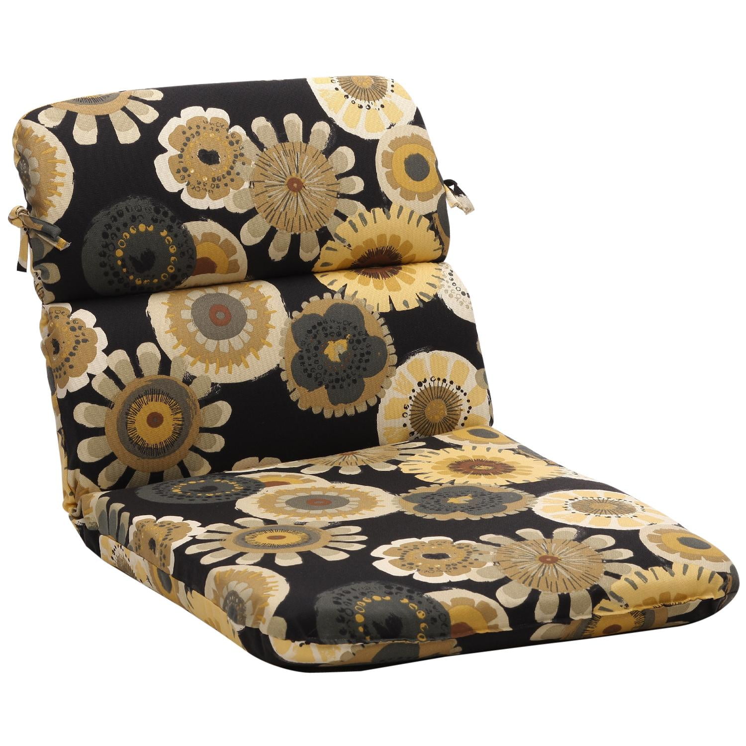 40.5" Eco-Friendly Rounded Outdoor Chair Cushion - Black/Yellow Floral