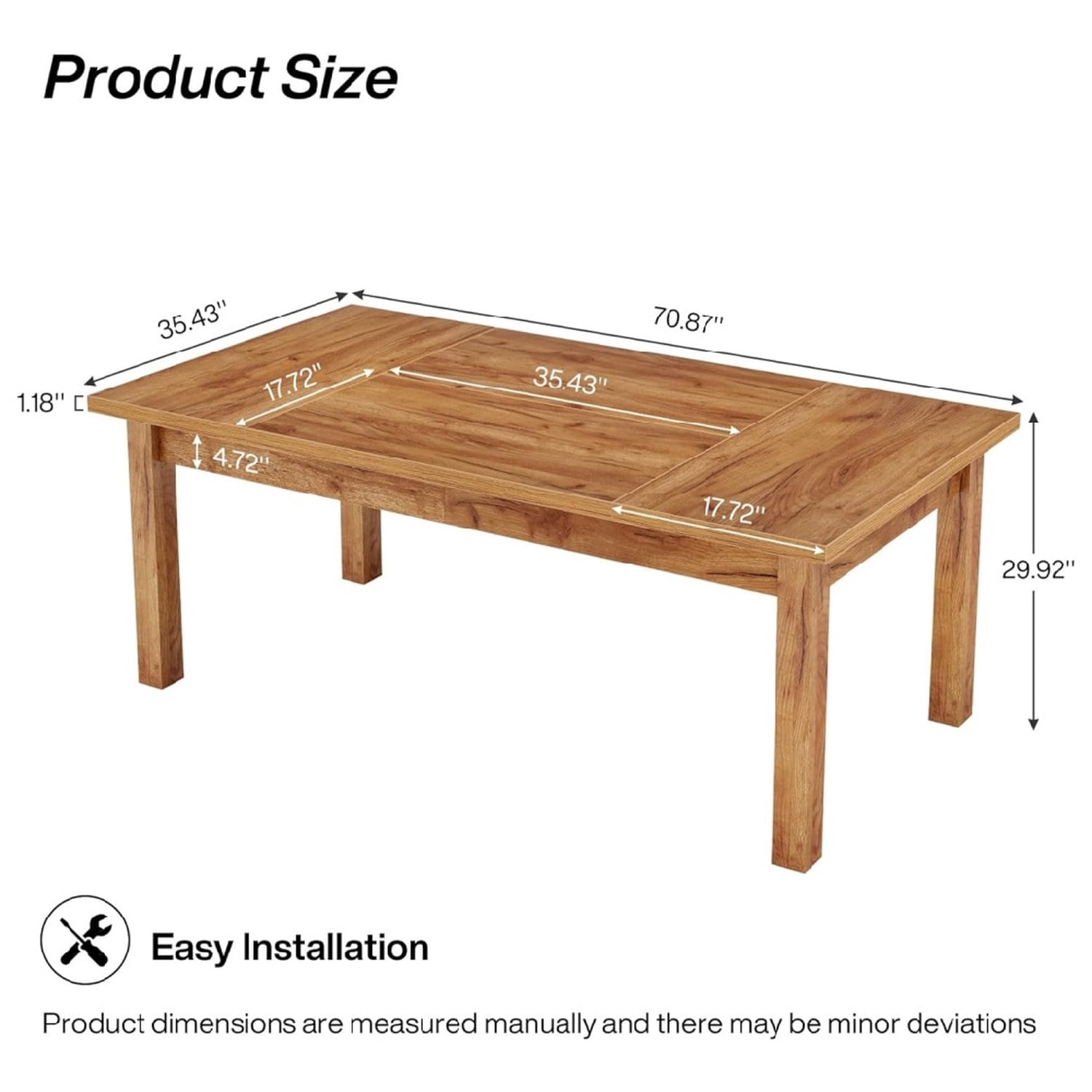 Dining Table, Walnut Finish, Seats 6-8, 70.87 in W x 35.43 in D x 29.92 in H