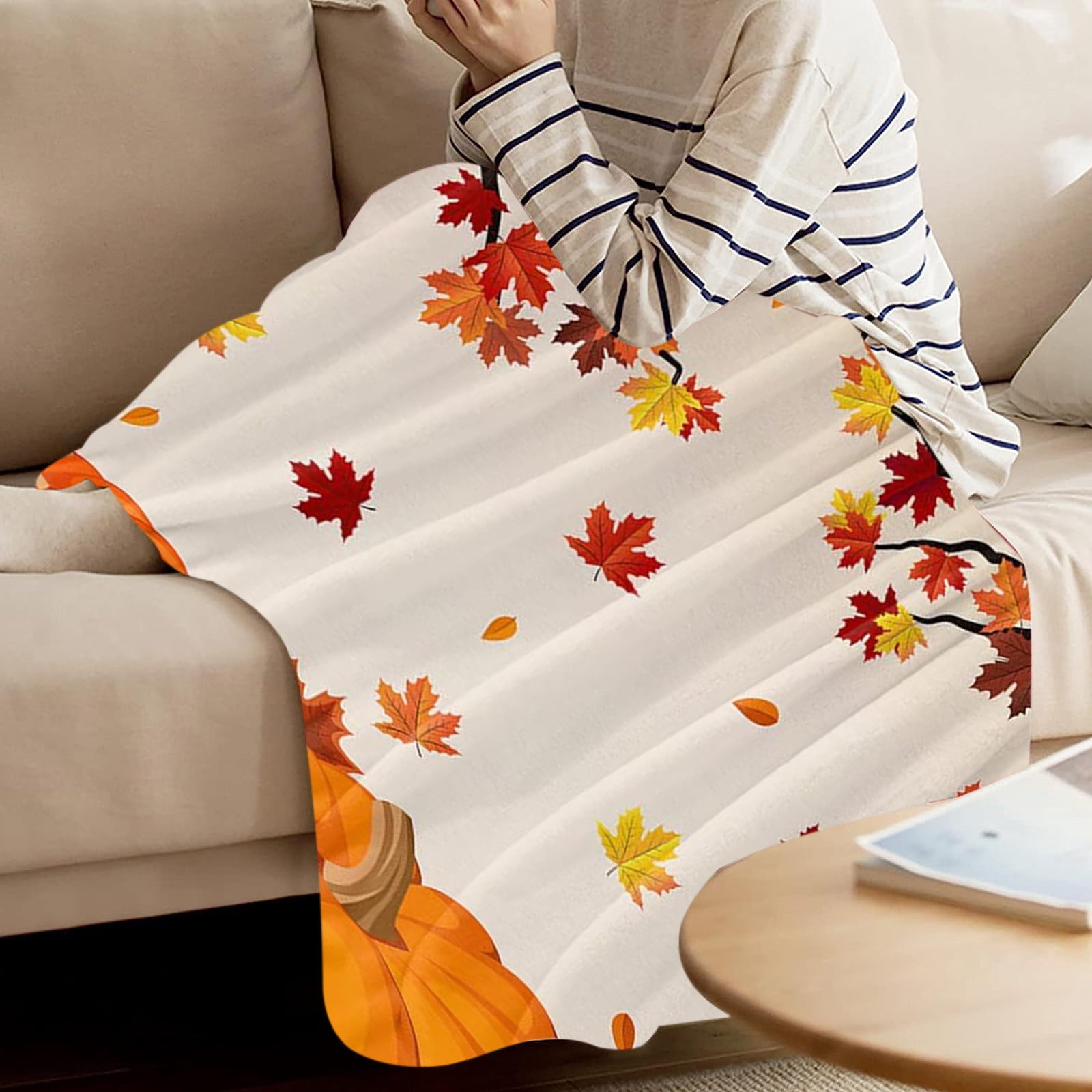Couverture D’Halloween Citrouille Et Feuilles D’érable - 130x150 Cm - Polaire Douce