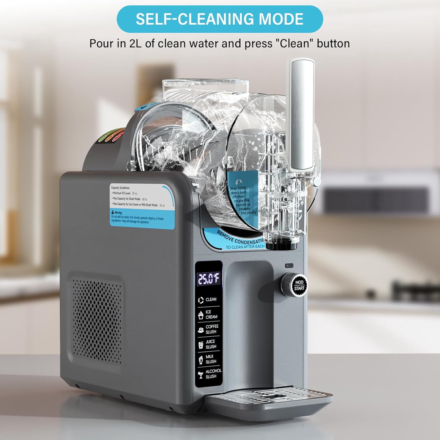 EAYSG Ice Cream & Slushie Machine | Frozen Drink Maker with 5 Presets | Auto-Clean, No Ice Needed | Quiet Operation with LED Display | for Milkshakes, Margaritas, Smoothies & More,Grey