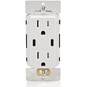 Leviton 60W 6A USB Dual Type-C/C Power Delivery in-Wall Charger with 15A Tamper-Resistant Outlet, USB Charger for Smartphones, Tablets, Laptops, T5636-0BW, White