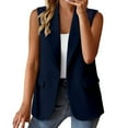 thumbnail image 1 of Chaquetas de traje estilo casual Abrigo sin mangas para mujer Chaqueta de punto de color sólido Chaqueta de punto de solapa informal con bolsillos,temperamento blazer(Azul marino， XXL), 1 of 4