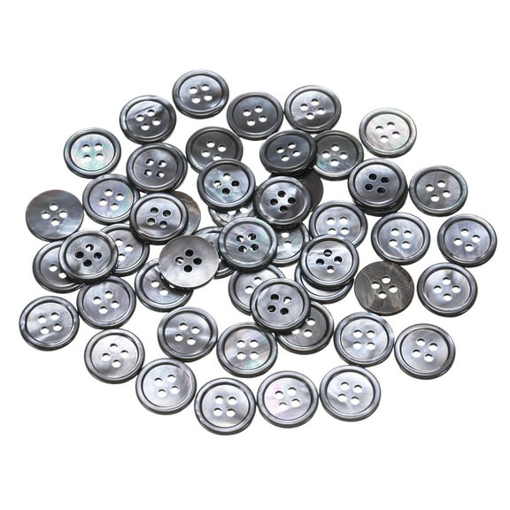 50 Pack Natural Shell Buttons, 4 Hole Mother of Pearl Buttons 15mm Sewing Buttons Sewing Craft Buttons, Black/Silver