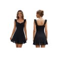 thumbnail image 3 of Vestido corto de verano para mujer, color liso, ribete de encaje, mangas acampanadas, escote en V, corte en A., 3 of 9