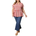thumbnail image 3 of GRACE & GRANDEUR Women's Plus Size Easter Gingham Tops Plaid Notch Neck Raglan Sleeve Summer Casual Babydoll Peplum Top Blouse 1X Red, 3 of 7