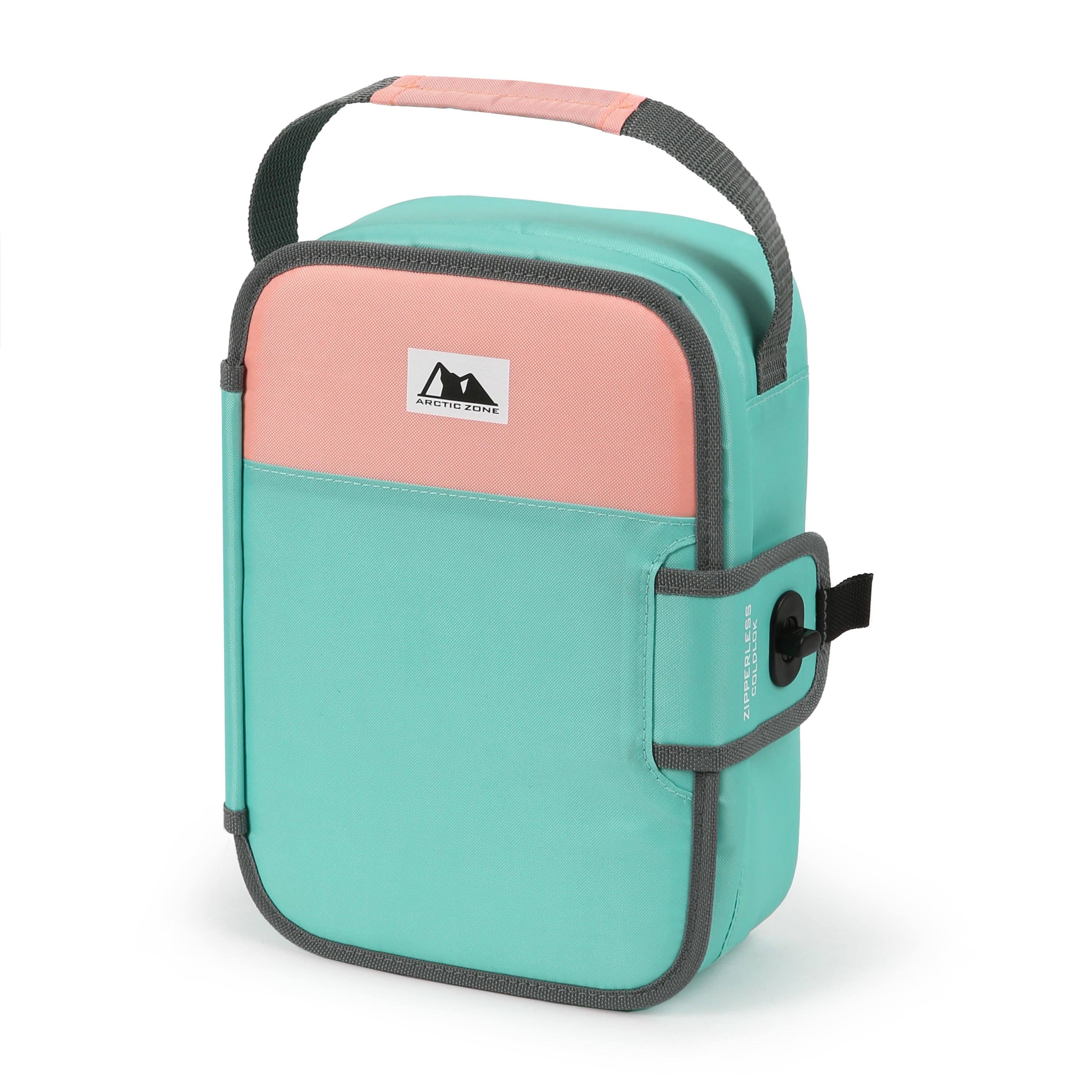 Arctic Zone Rose Pink and Green Insulated Zipperless Lid Built in Tray Lunchbox 