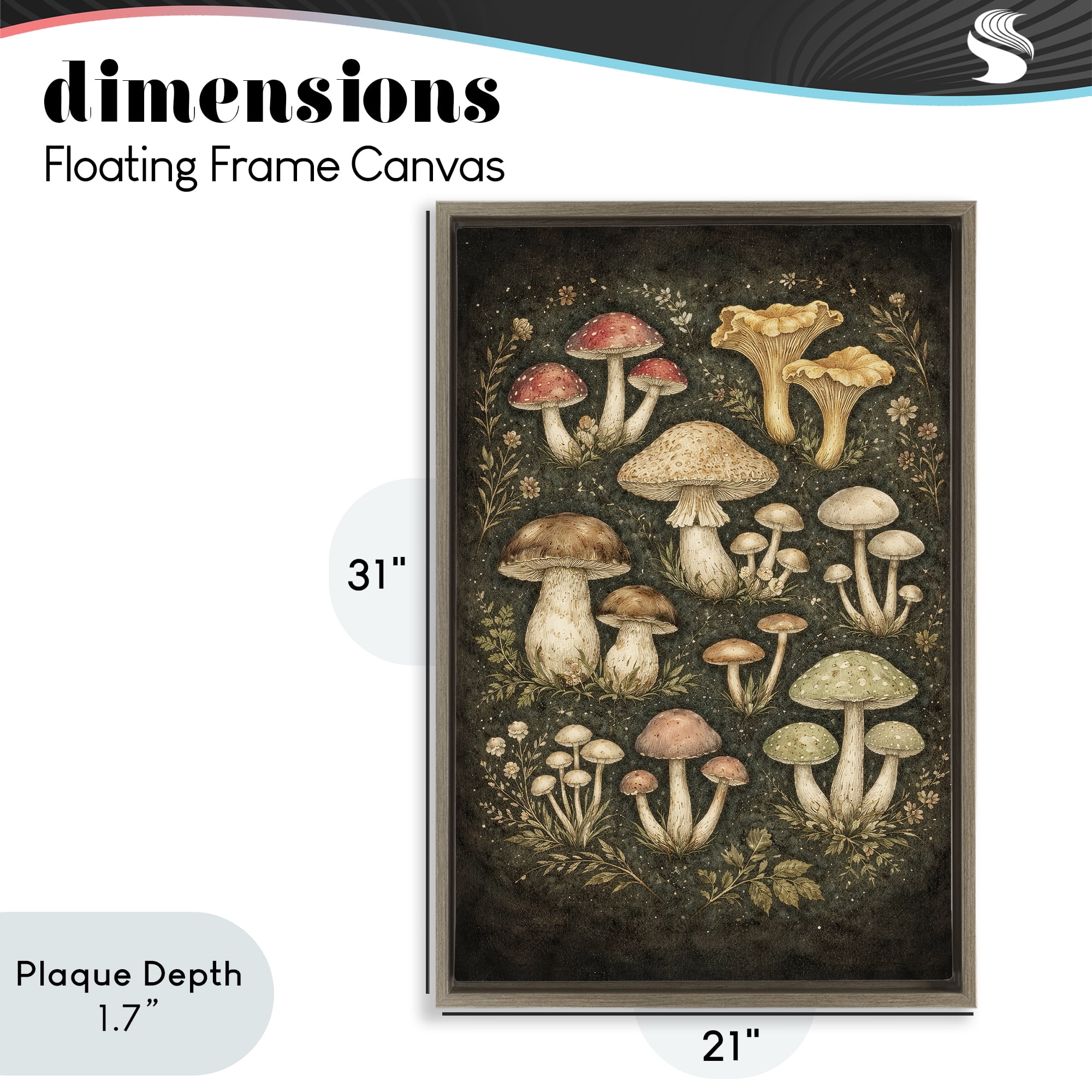 Stupell Industries Organic Sprouting Mushrooms Brown Framed Floater Canvas Wall Art, design by Tom Crehan